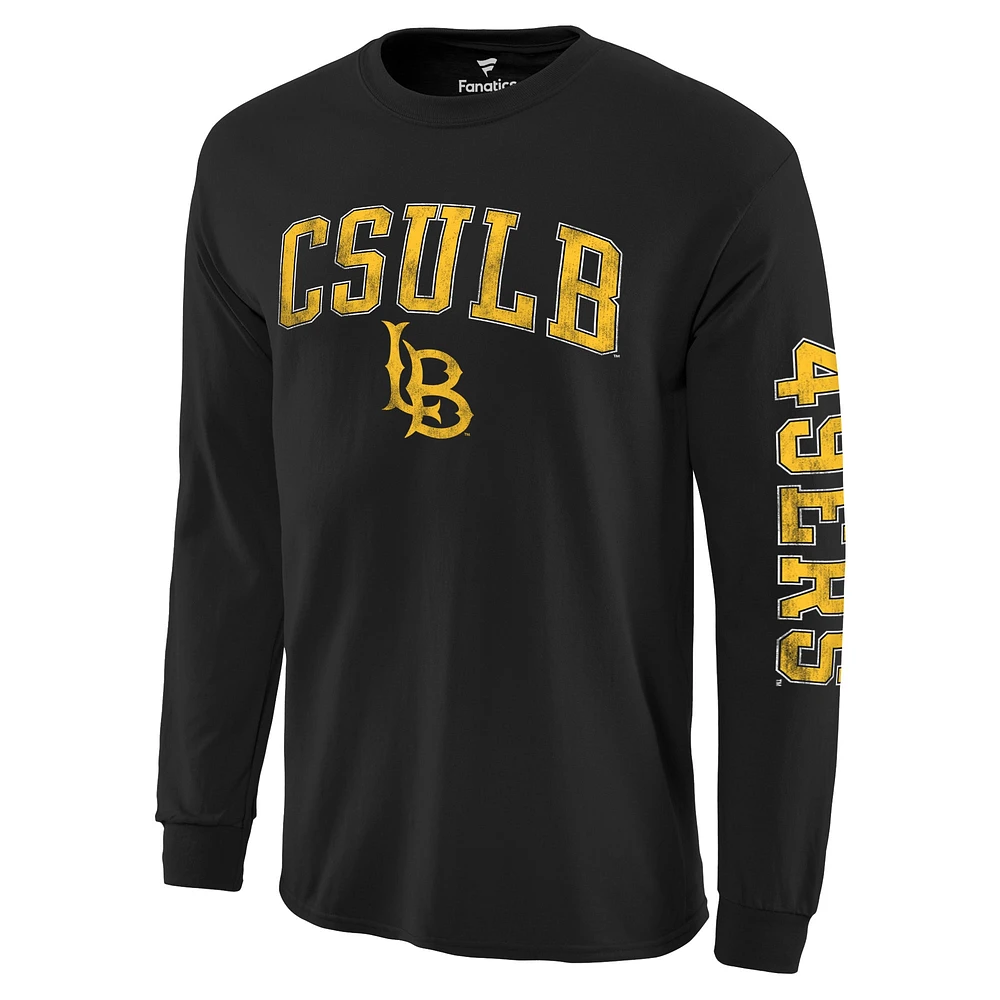 Men's Fanatics Black Cal State Long Beach The Distressed Logo 2-Hit Sleeve T-Shirt