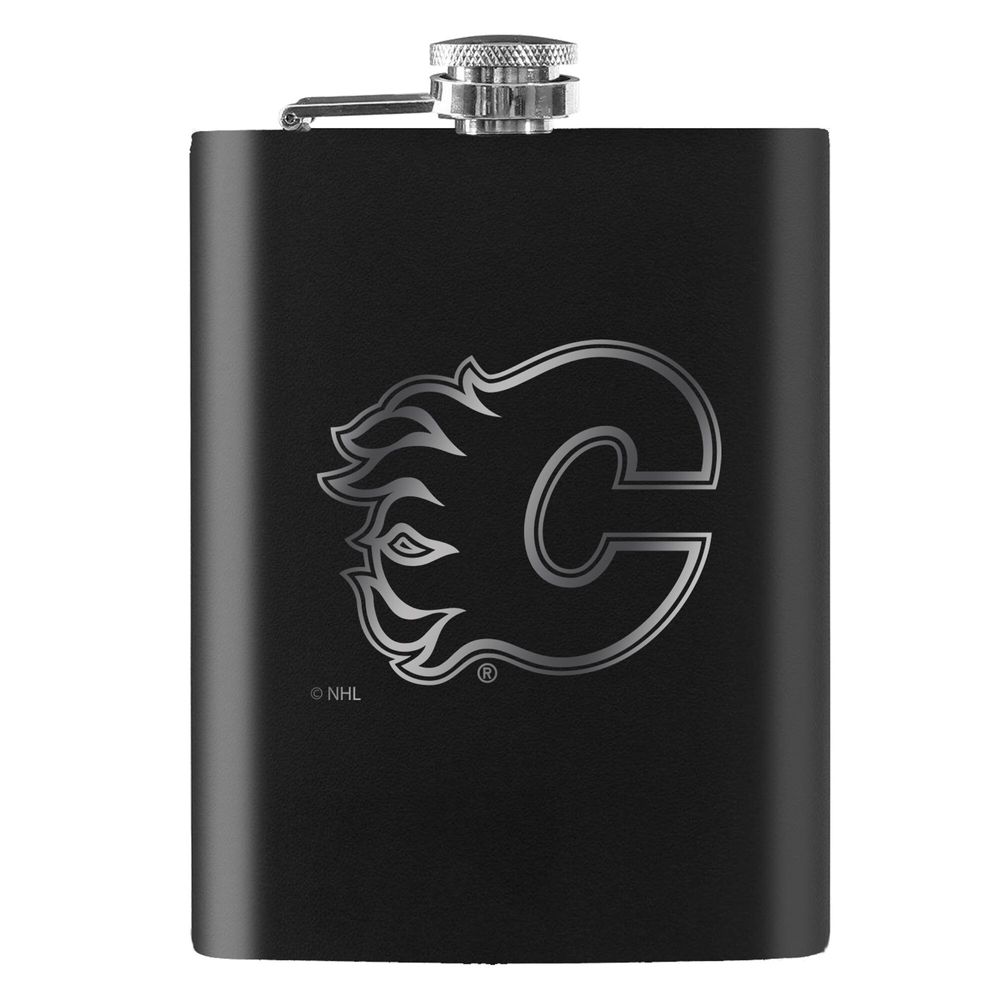 Black Calgary Flames 8oz. Laser Etched Flask