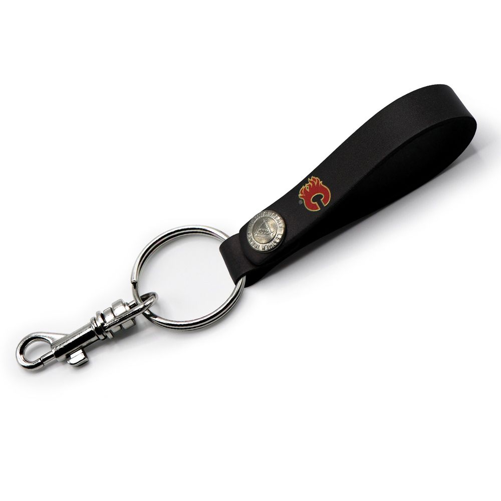 Calgary Flames Personalized Leather Loop Keychain