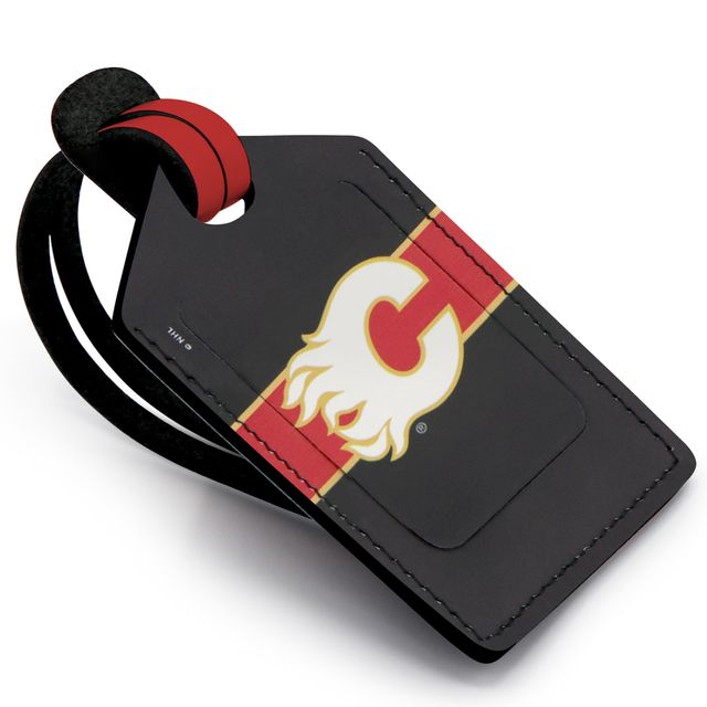 Étiquette de bagage en cuir personnalisée Calgary Flames noire