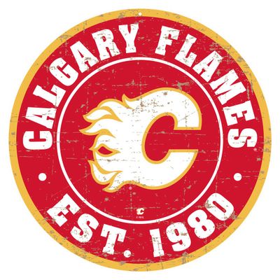 Calgary Flames - 12'' Round Distressed Wall Sign