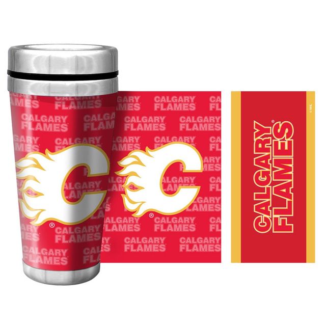 Flames de Calgary 16oz. Tasse de voyage avec papier peint complet