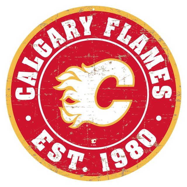 Enseigne murale à logo en détresse Calgary Flames de 22 po