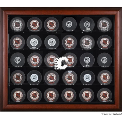 Vitrine de présentation en acajou pour 30 rondelles des Flames de Calgary