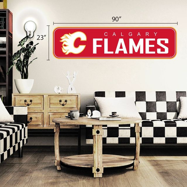 Mur repositionnable 90'' x 23'' des Flames de Calgary - Décalcomanie