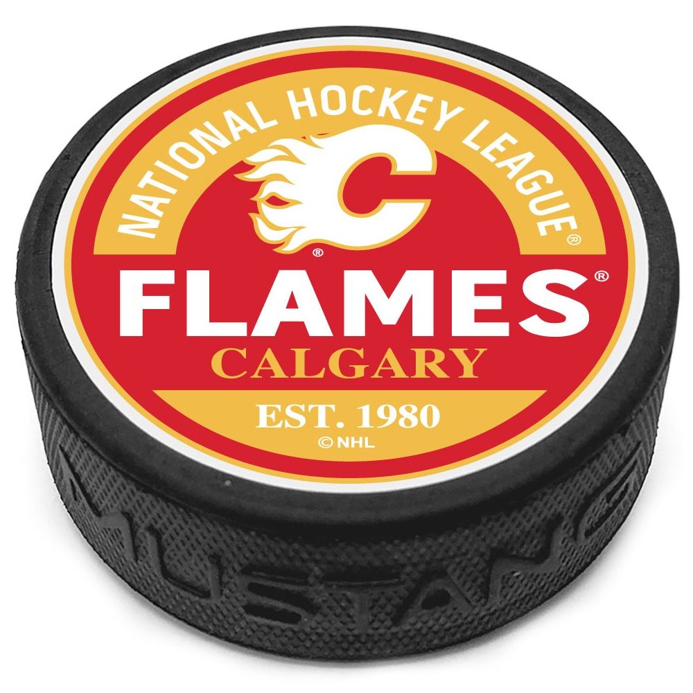 Calgary Flames - Textured Block Logo Puck