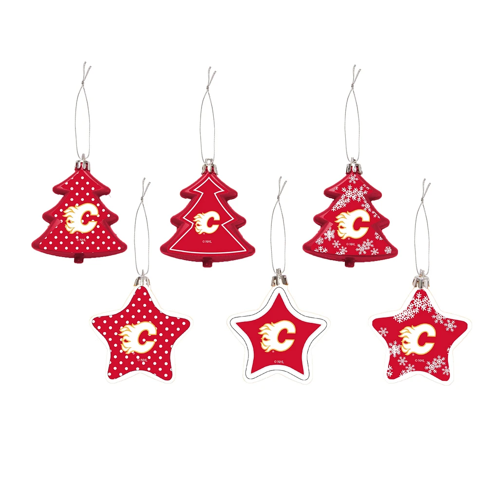 FOCO Calgary Flames Six-Pack Shatterproof Tree & Star - Ornament Set