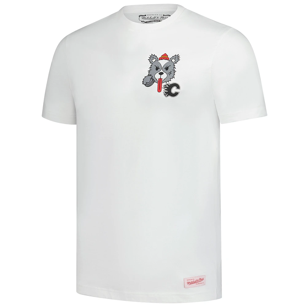 T-shirt en peluche blanc pour homme Mitchell & Ness Calgary Flames