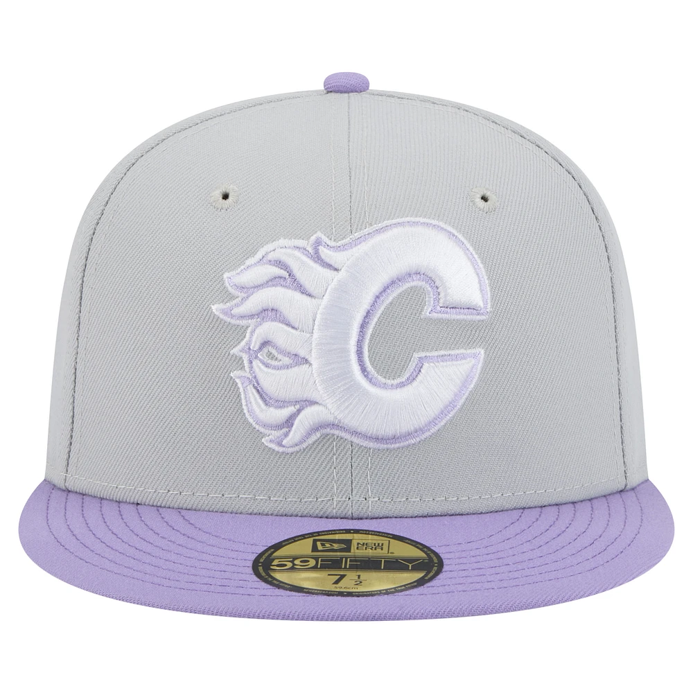Men's New Era  Gray/Light Purple Calgary Flames Color Pack Two-Tone 59FIFTY Fitted Hat