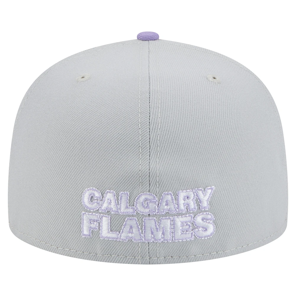 Men's New Era  Gray/Light Purple Calgary Flames Color Pack Two-Tone 59FIFTY Fitted Hat