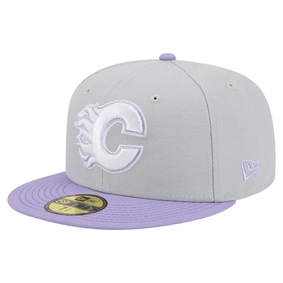 Men's New Era  Gray/Light Purple Calgary Flames Color Pack Two-Tone 59FIFTY Fitted Hat