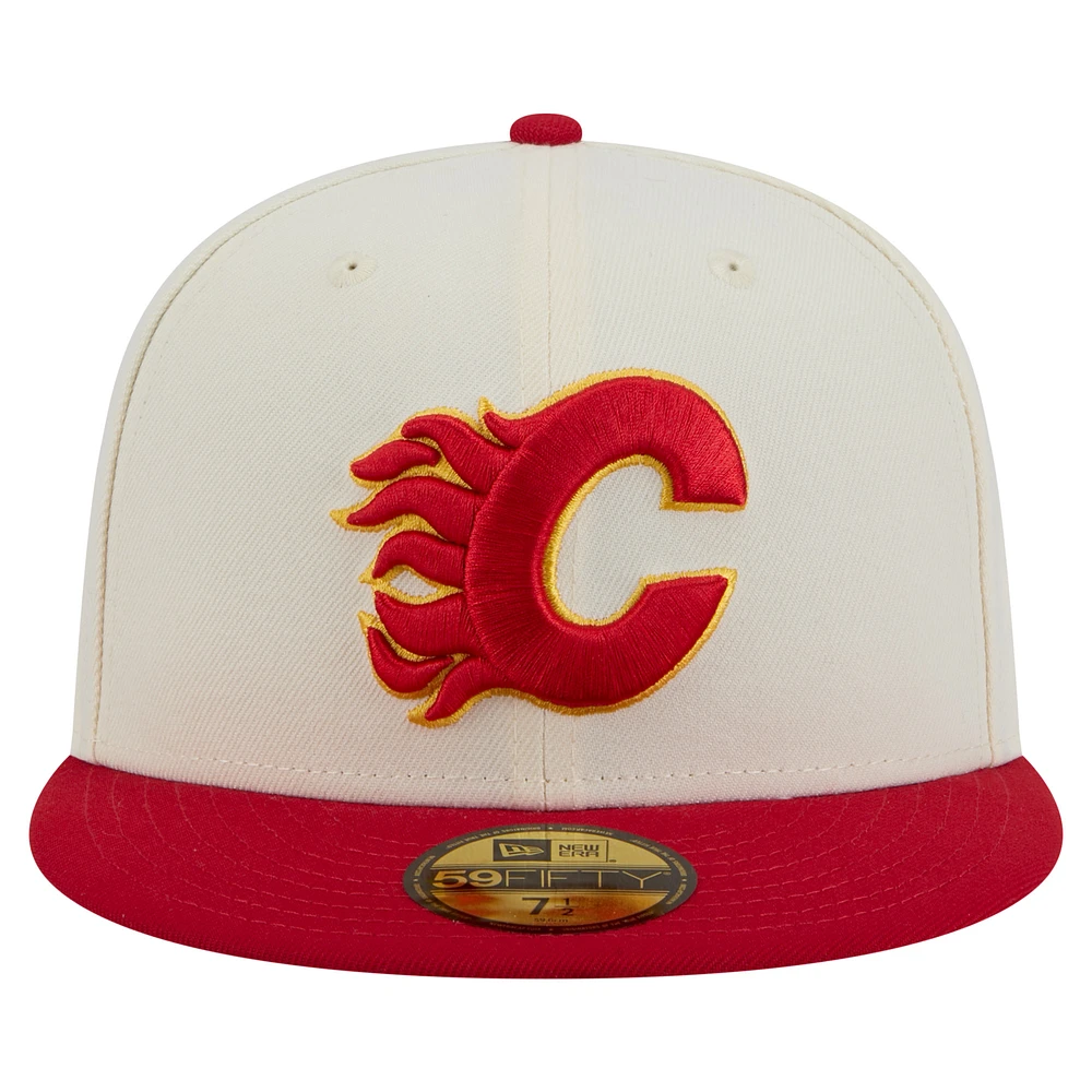 Men's New Era  White Calgary Flames Chrome Two-Toned 59FIFTY Fitted Hat