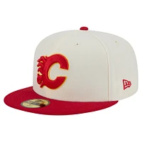 Men's New Era  White Calgary Flames Chrome Two-Toned 59FIFTY Fitted Hat