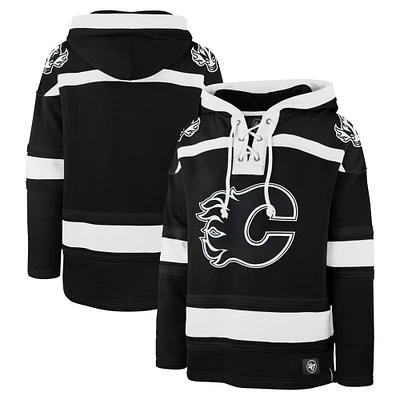 Men's '47 Black Calgary Flames Ice Lace-Up Pullover Hoodie