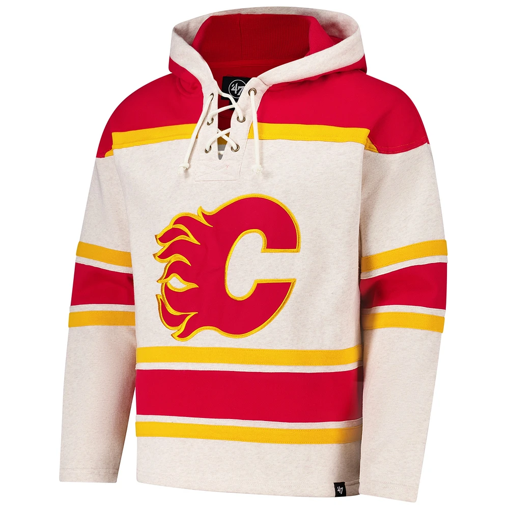 Men's '47 Oatmeal Calgary Flames Rockaway Lacer Pullover Hoodie