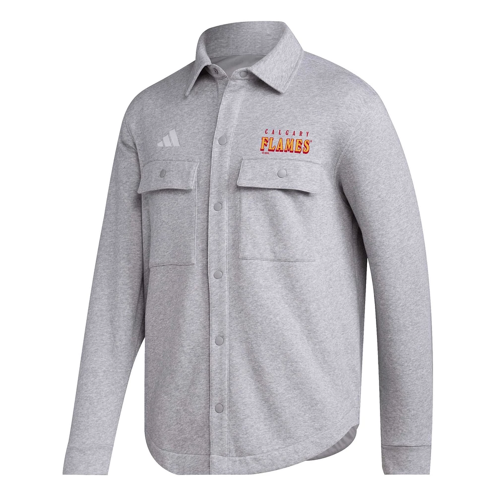 Veste à capuche boutonnée Unitefit des Flames de Calgary adidas pour hommes, gris