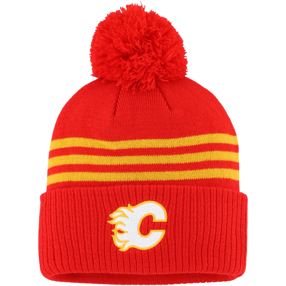Lids Calgary Flames adidas Locker Stripe Cuffed Knit Hat with Pom Red | Foxvalley Mall