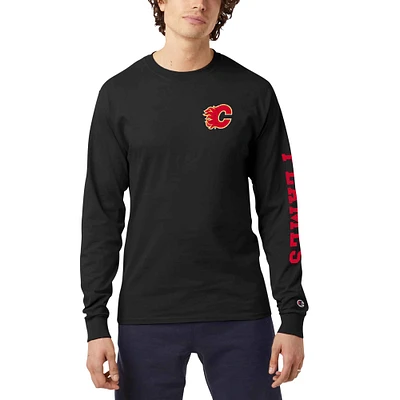 Men's Champion Black Calgary Flames Distressed Long Sleeve Jersey T-Shirt