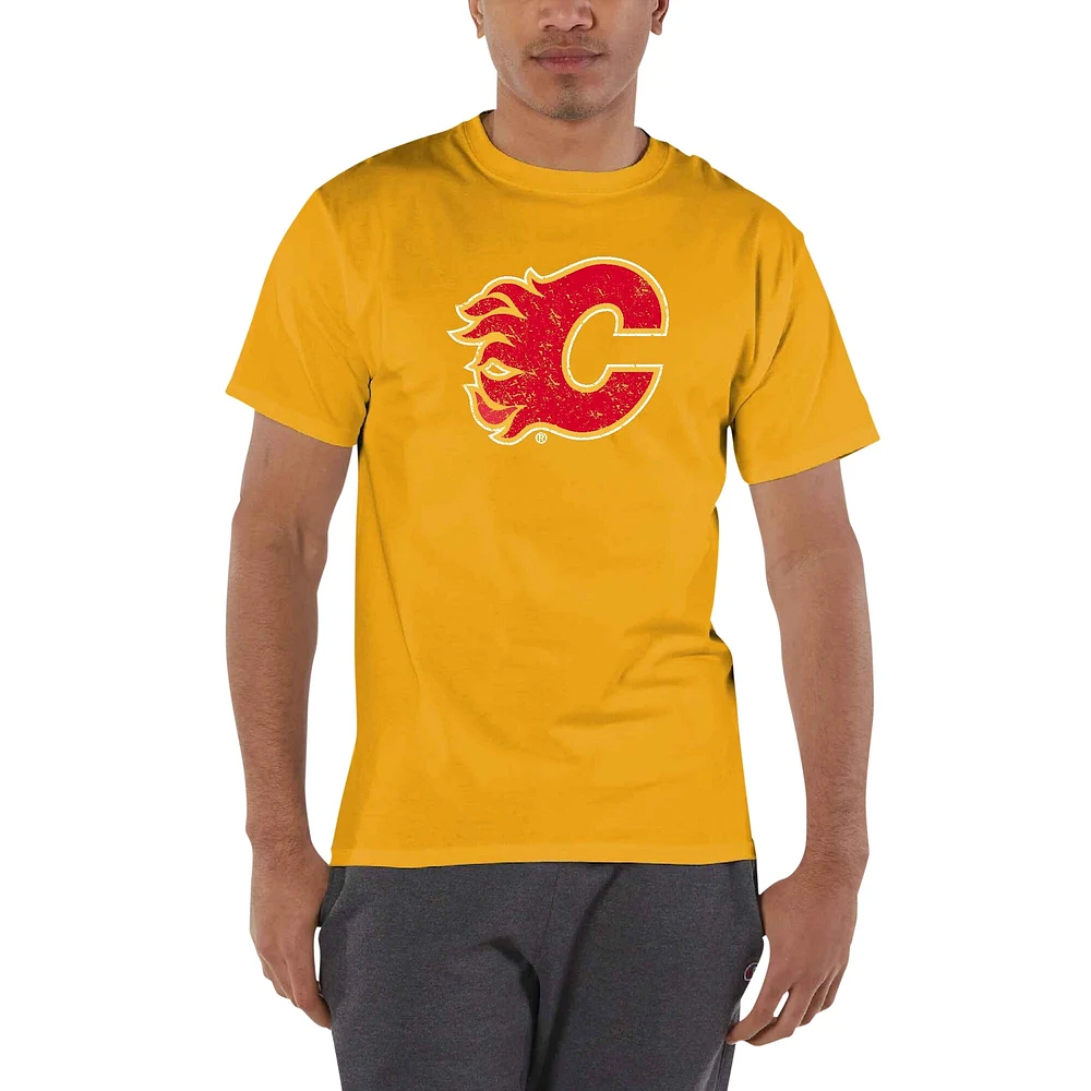 T-shirt en jersey vieilli Champion Gold des Flames de Calgary pour hommes