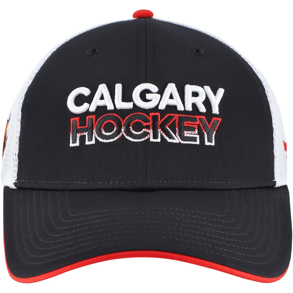 Men's Fanatics Black/White Calgary Flames Authentic Pro Rink Alternate Trucker Adjustable Hat