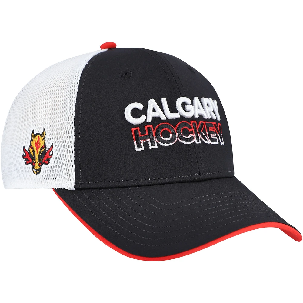 Men's Fanatics Black/White Calgary Flames Authentic Pro Rink Alternate Trucker Adjustable Hat