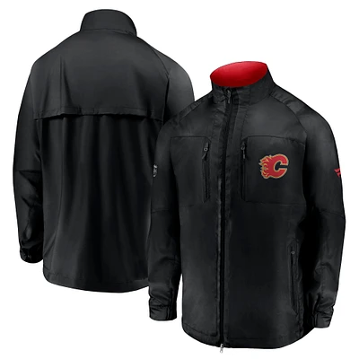 Veste zippée intégrale Fanatics noire authentique Pro Locker Room Rink pour homme des Flames de Calgary