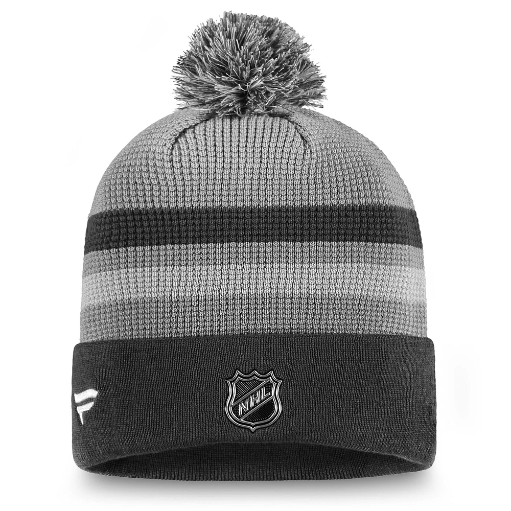 Men's Fanatics Gray Calgary Flames Authentic Pro Home Ice Cuffed Knit Hat with Pom