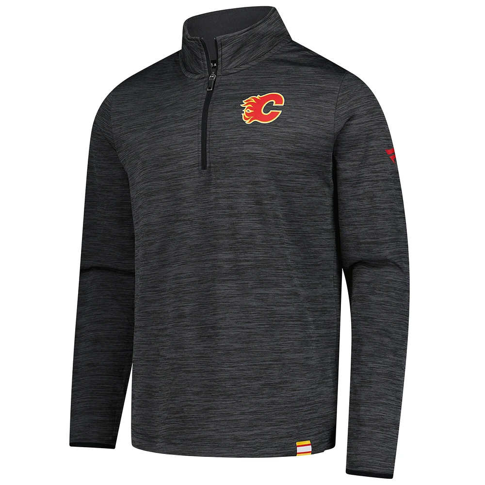 Pull léger à glissière quart de tour Fanatics Heather Charcoal Calgary Flames Authentic Pro pour homme