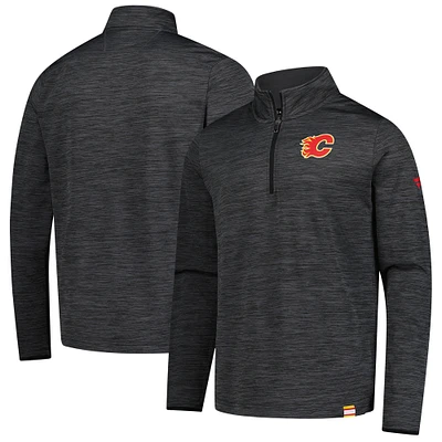 Pull léger à glissière quart de tour Fanatics Heather Charcoal Calgary Flames Authentic Pro pour homme