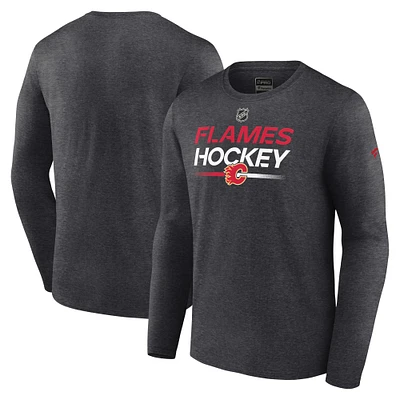 Men's Fanatics  Heather Charcoal Calgary Flames Authentic Pro Primary Long Sleeve T-Shirt