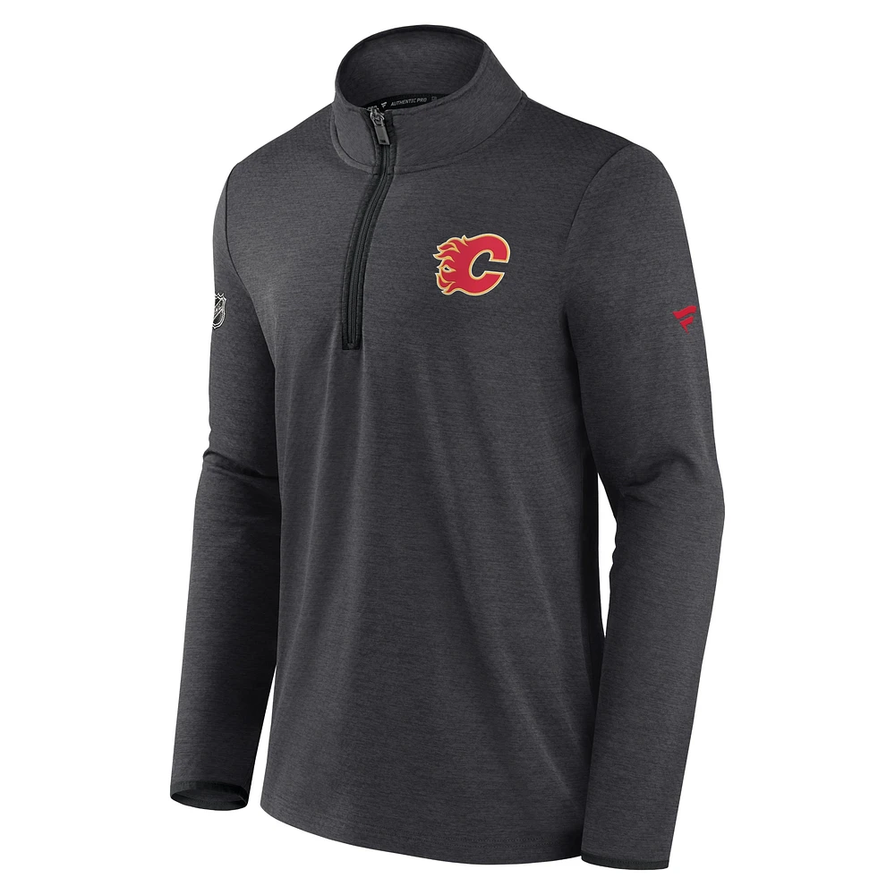 Men's Fanatics Heather Charcoal Calgary Flames Authentic Pro Rink Quarter-Zip Jacket