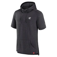 Men's Fanatics Heather Charcoal Calgary Flames Authentic Pro Short Sleeve Pullover Hoodie