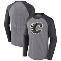 Men's Fanatics Heather Gray Calgary Flames Special Edition Long Sleeve Tri-Blend Raglan T-Shirt