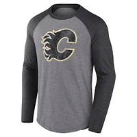 Men's Fanatics Heather Gray Calgary Flames Special Edition Long Sleeve Tri-Blend Raglan T-Shirt