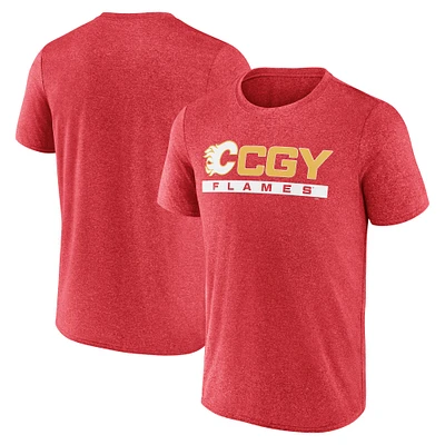 T-shirt de meneur jeu rouge chiné Fanatics pour hommes des Flames Calgary