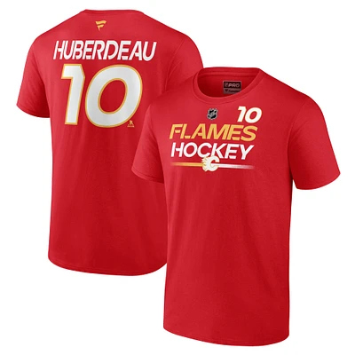 T-shirt rouge avec nom et numéro Fanatics Jonathan Huberdeau des Flames de Calgary Authentic Pro Prime pour hommes