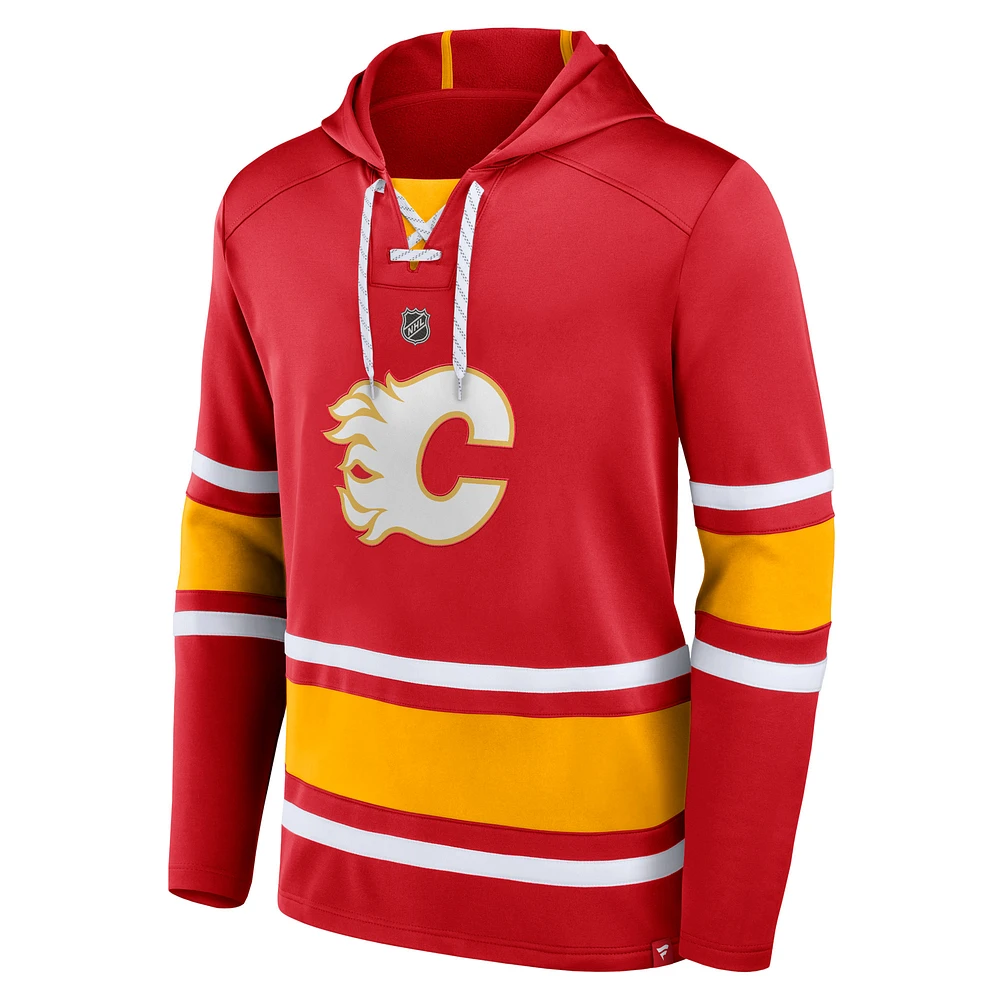 Men's Fanatics Jonathan Huberdeau Red Calgary Flames Name & Number Lace-Up Pullover Hoodie