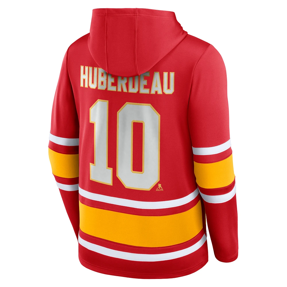 Men's Fanatics Jonathan Huberdeau Red Calgary Flames Name & Number Lace-Up Pullover Hoodie