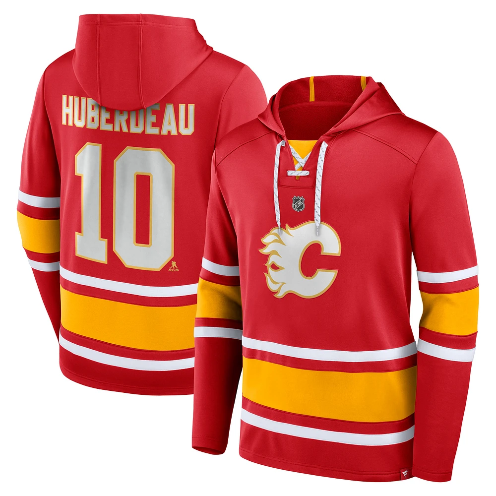 Men's Fanatics Jonathan Huberdeau Red Calgary Flames Name & Number Lace-Up Pullover Hoodie