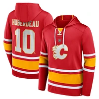 Men's Fanatics Jonathan Huberdeau Red Calgary Flames Name & Number Lace-Up Pullover Hoodie