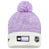 Men's Fanatics Lavender/White Calgary Flames Hockey Fights Cancer Cuffed Knit Hat with Pom