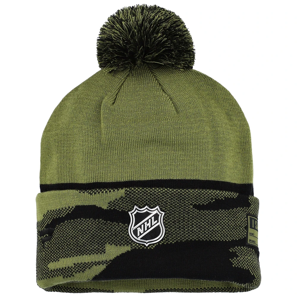 Men's Fanatics  Olive Calgary Flames Military Appreciation Cuffed Knit Hat with Pom