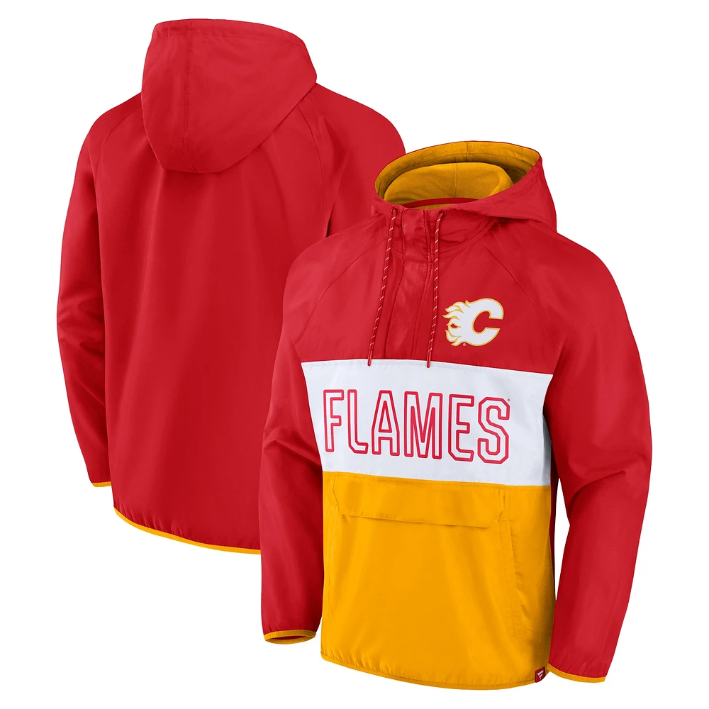 Veste à capuche et zip quart de tour Fanatics rouge/or Calgary Flames Backhand Shooter Defender Anorak pour homme