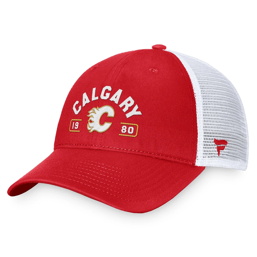 Men's Fanatics Red/White Calgary Flames Free Kick Trucker Adjustable Hat