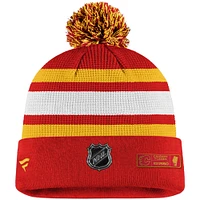 Men's Fanatics Red/Yellow Calgary Flames Authentic Pro Cuffed Pom Knit Hat
