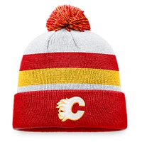 Bonnet en tricot à revers fondamental des Flames de Calgary Fanatics rouge/jaune pour hommes avec pompon