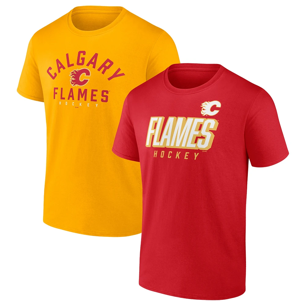 Ensemble de deux t-shirts Fanatics pour hommes, rouge/jaune, Flames Calgary