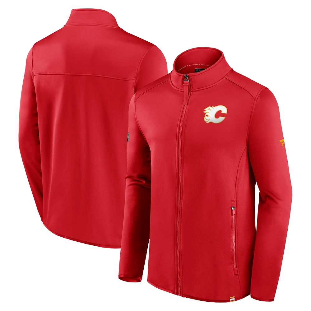 Polaire Authentic Pro Fanatics rouge des Flames de Calgary pour hommes - Veste entièrement zippée