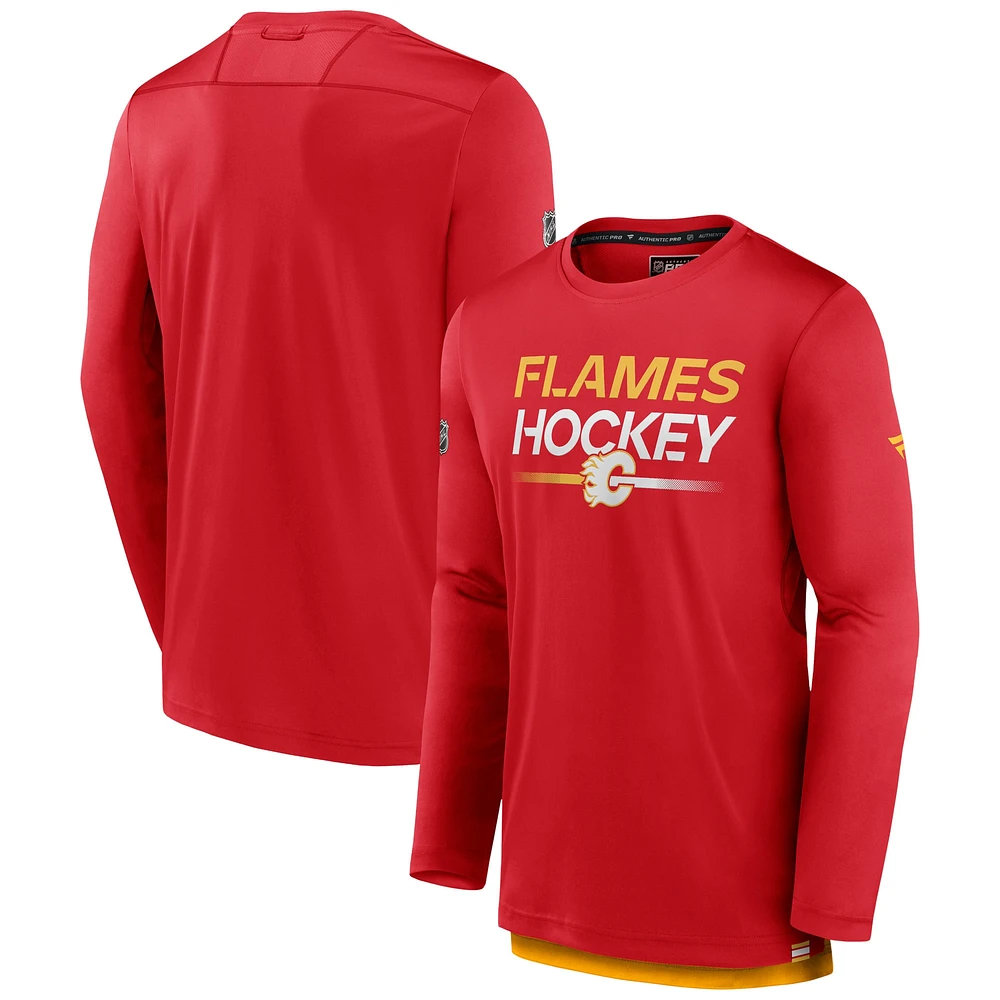 Men's Fanatics  Red Calgary Flames Authentic Pro Long Sleeve T-Shirt