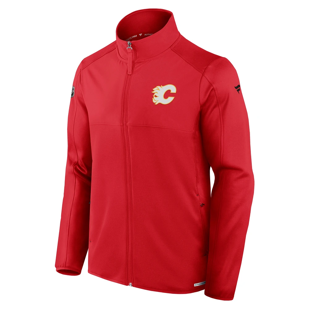 Veste polaire entièrement zippée authentique Pro Rink des Flames de Calgary Fanatics pour homme, rouge